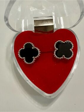 Black Clover-Style Silver Edge Stud Earrings - Women Jewelry